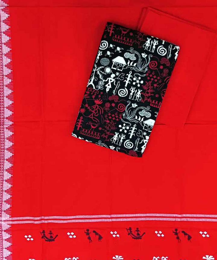 3pc Black and red tribal design handwoven bomkai dress set