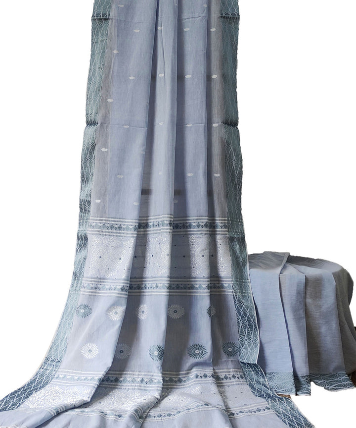 Pale blue cotton handloom assam saree