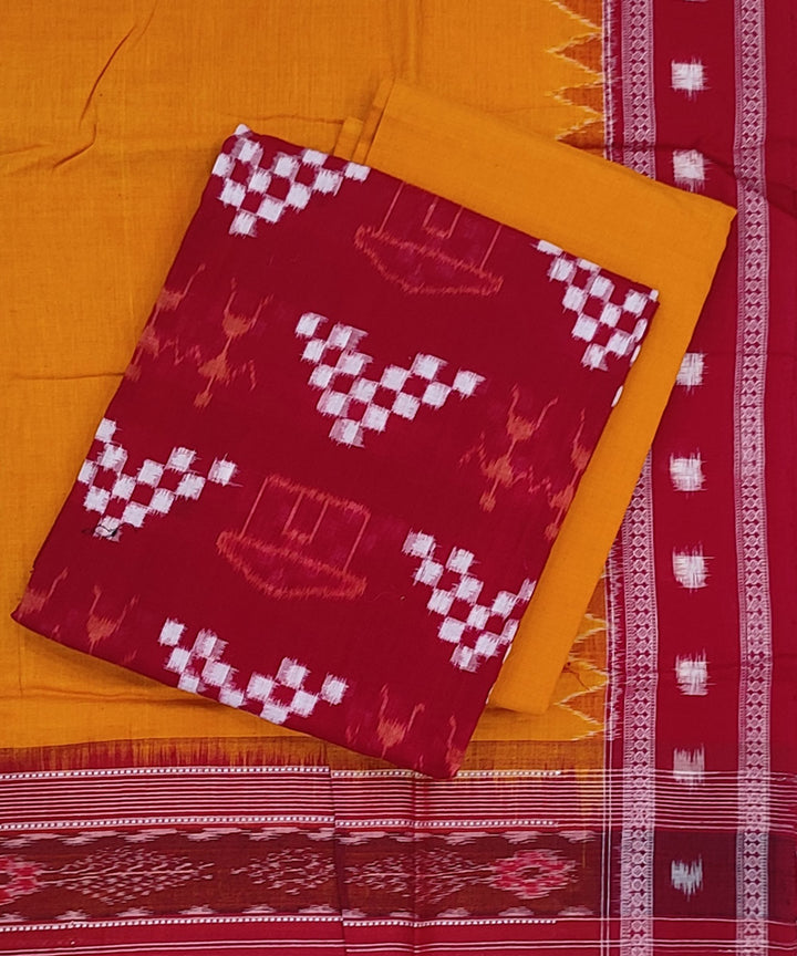 3pc Red and yellow handwoven sambalpuri cotton dress set