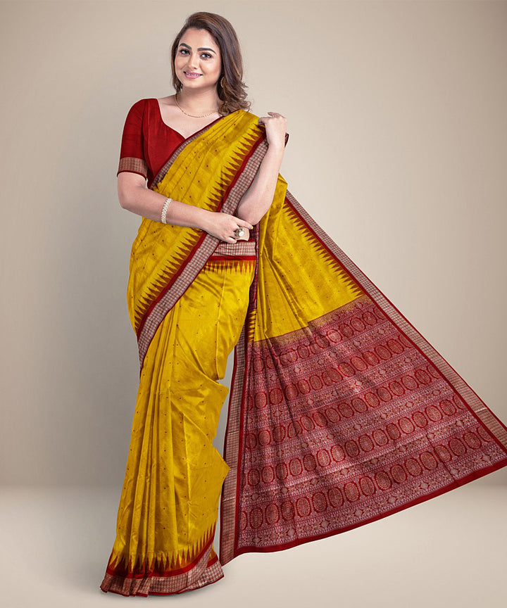 Yellow red silk handwoven bomkai saree