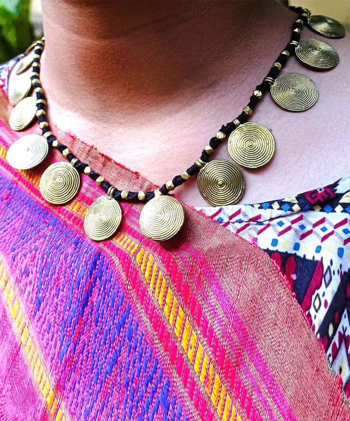 Black handcrafted dokra coin necklace