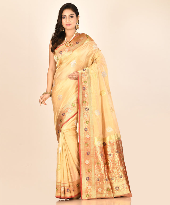 Cream silk handloom banarasi saree