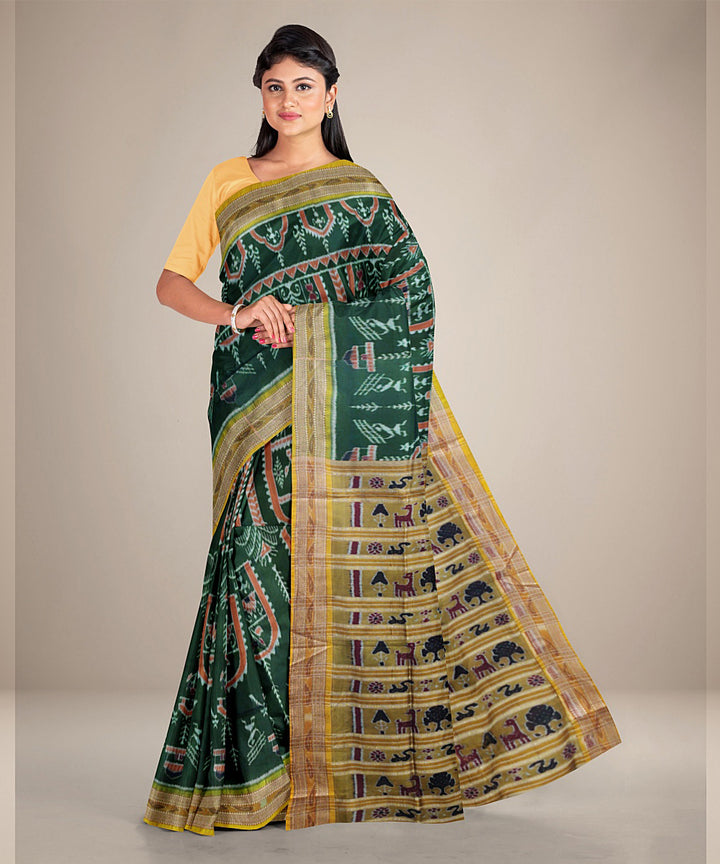 Dark green mustard silk handwoven khandua saree