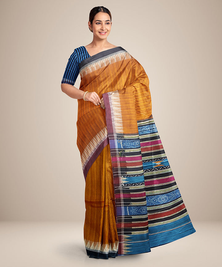 Mustard multicolor gopalpur tussar silk handwoven saree