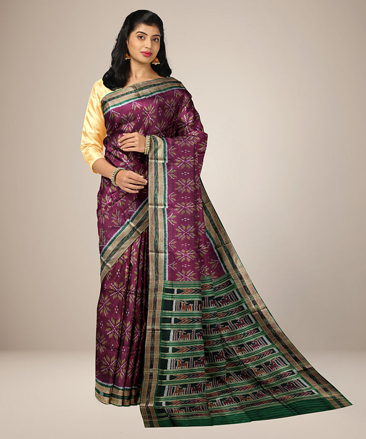 Maroon handwoven silk khandua saree