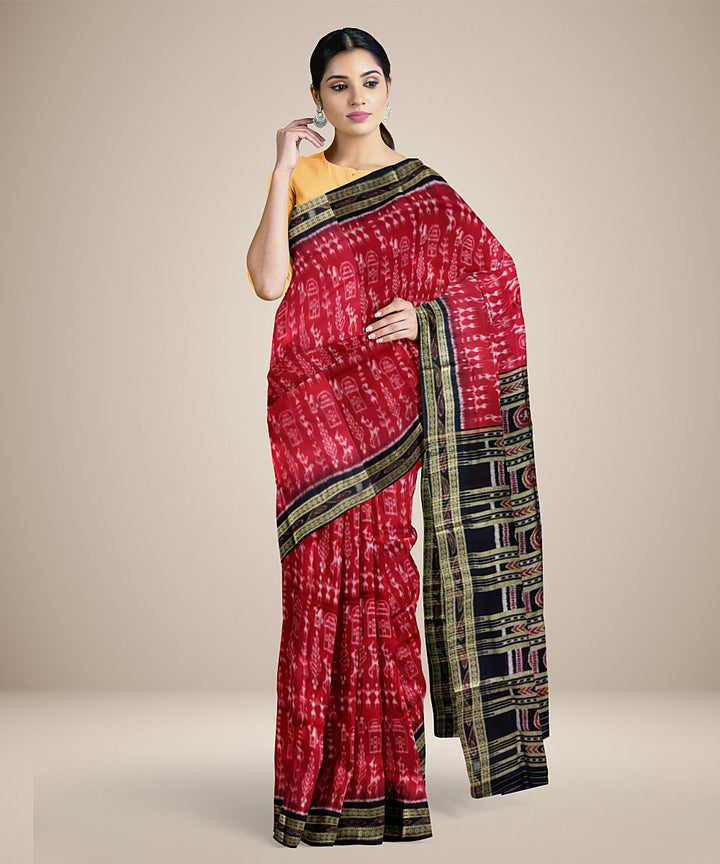Red black silk handwoven khandua saree