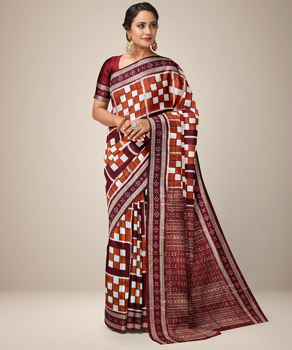 Brown maroon silk handwoven sambalpuri saree