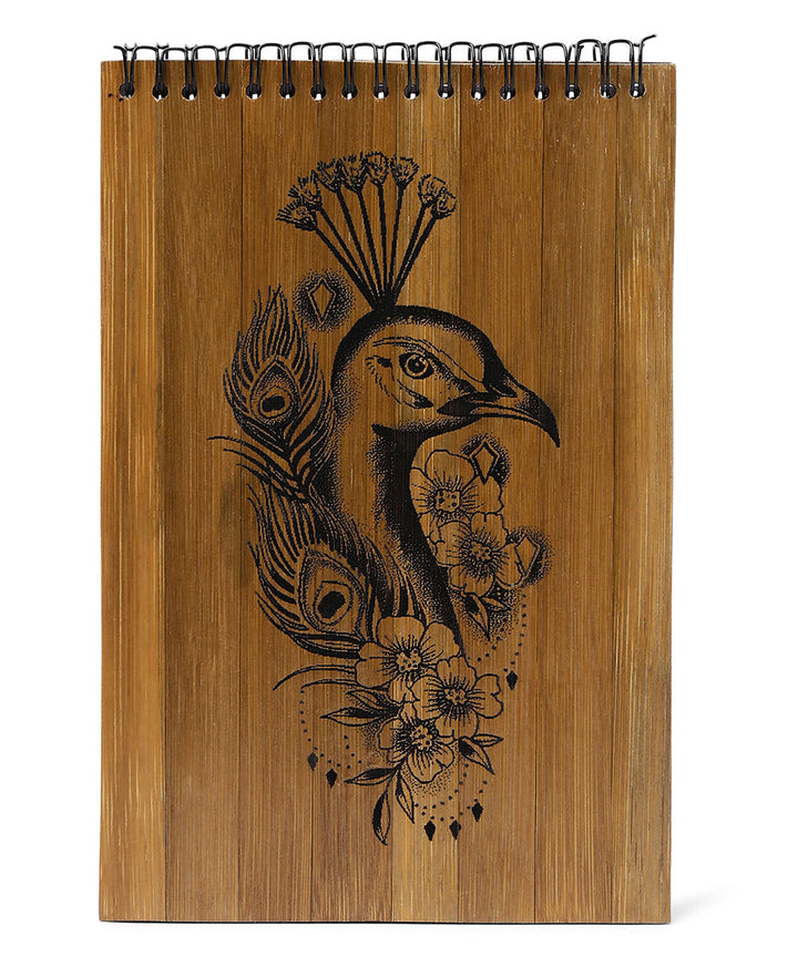 Brown natural hand printed bamboo wood notepad 150 pages