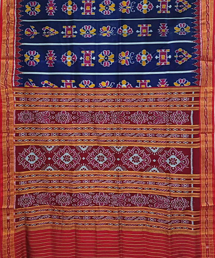 Navy blue maroon handwoven khandua silk saree