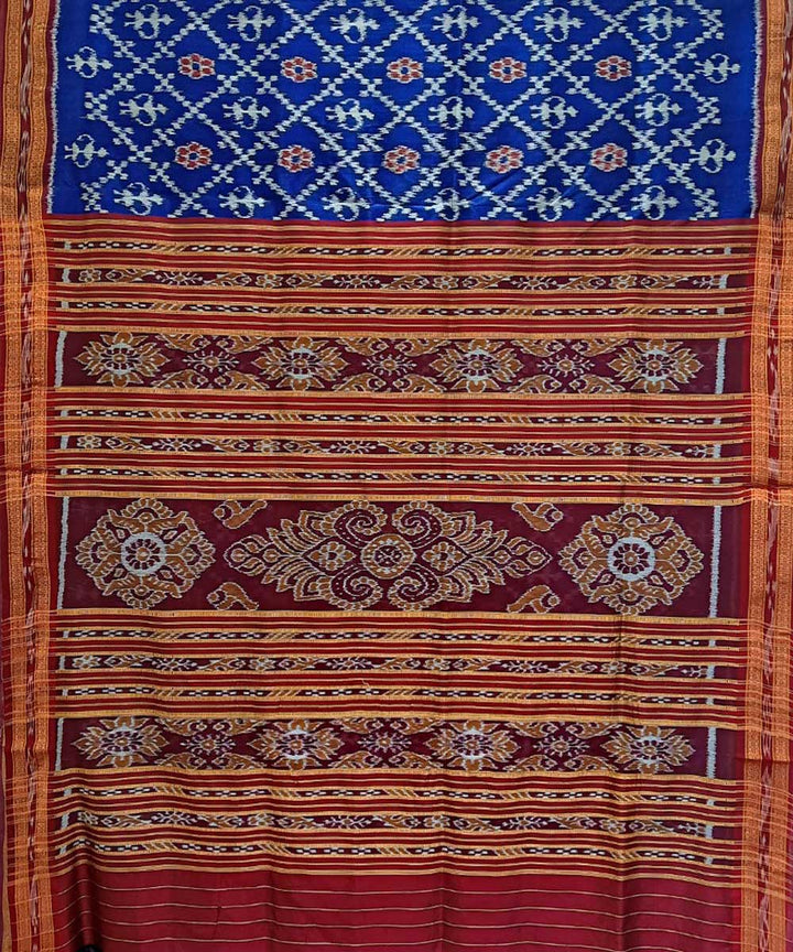 Indigo maroon handwoven khandua silk saree