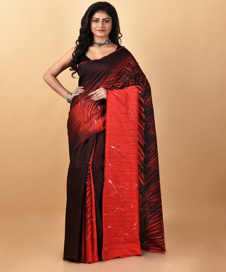 Red black hand painted cotton silk saree