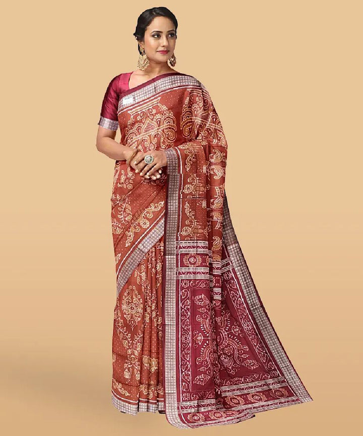 Light brown handwoven silk sambalpuri saree