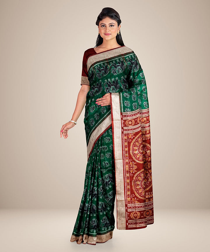 Dark green maroon silk handwoven sambalpuri saree