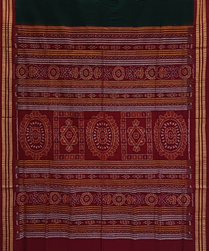 Dark green maroon handloom bomkai cotton saree