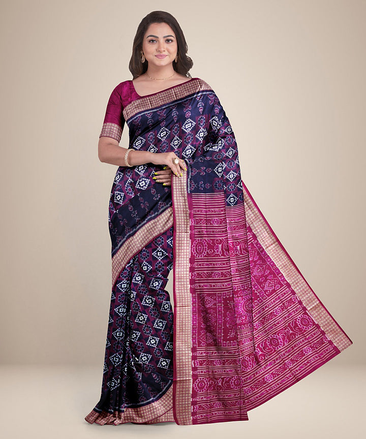 Navy blue magenta silk handwoven sambalpuri saree