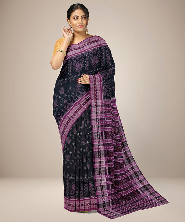 Black purple handwoven cotton sambalpuri saree