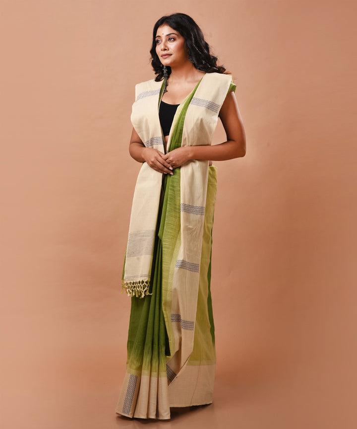 Forest green handwoven cotton jamdani saree