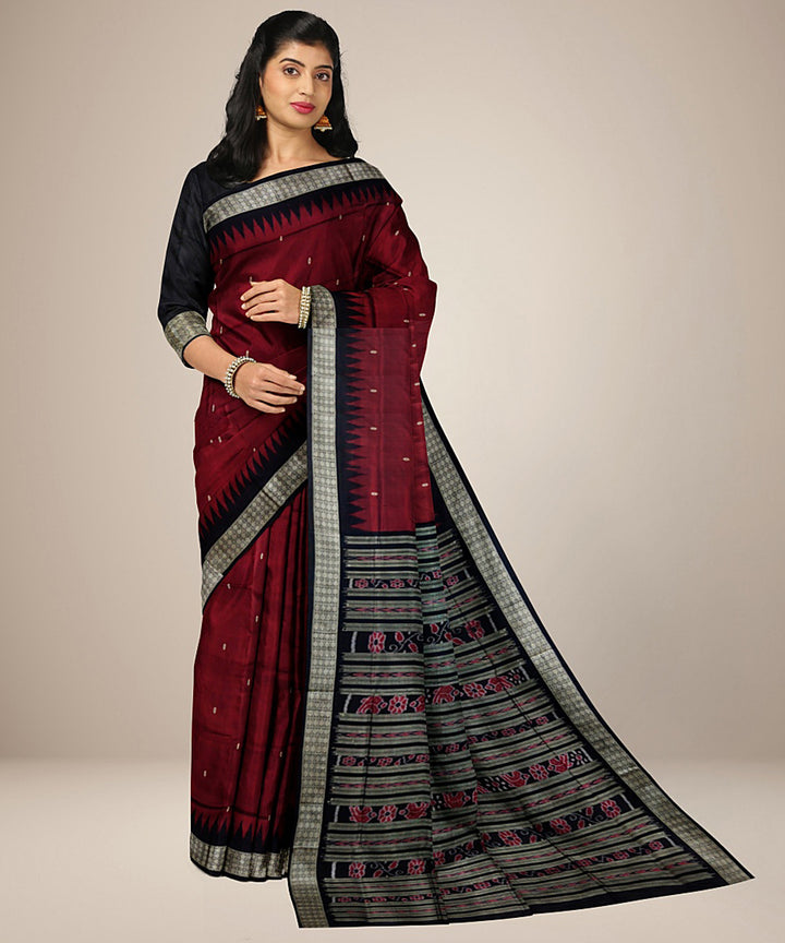 Maroon black silk handwoven bomkai saree