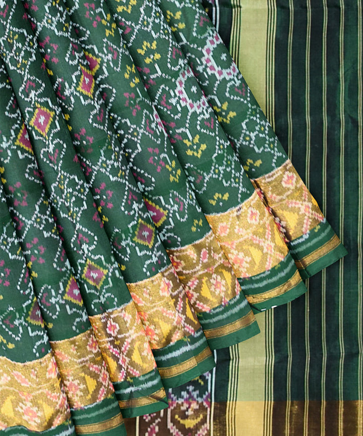 Dark green silk patola handloom saree