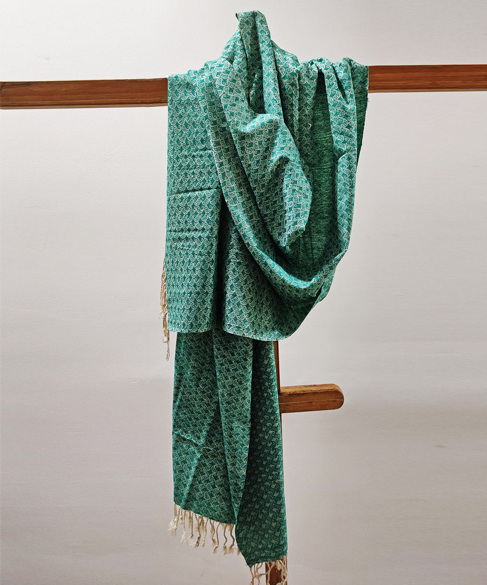 Cyan blue white handloom eri silk assam stole