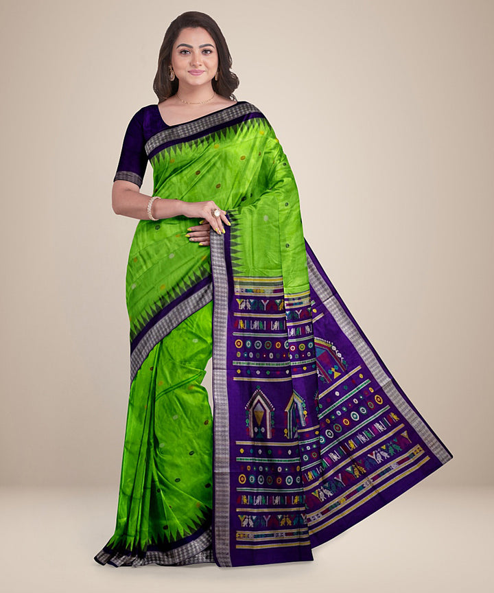 Lime green black dongoria silk handwoven saree