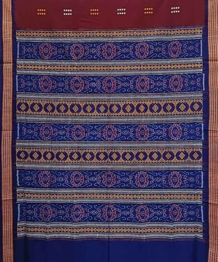 Maroon navy blue handwoven bomkai cotton saree