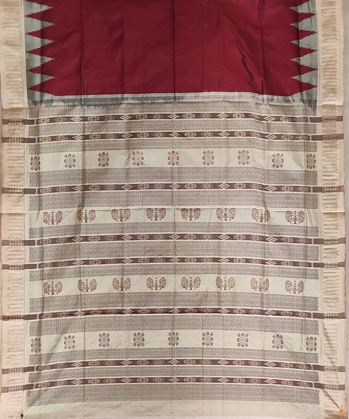 Maroon cream handwoven bomkai silk saree