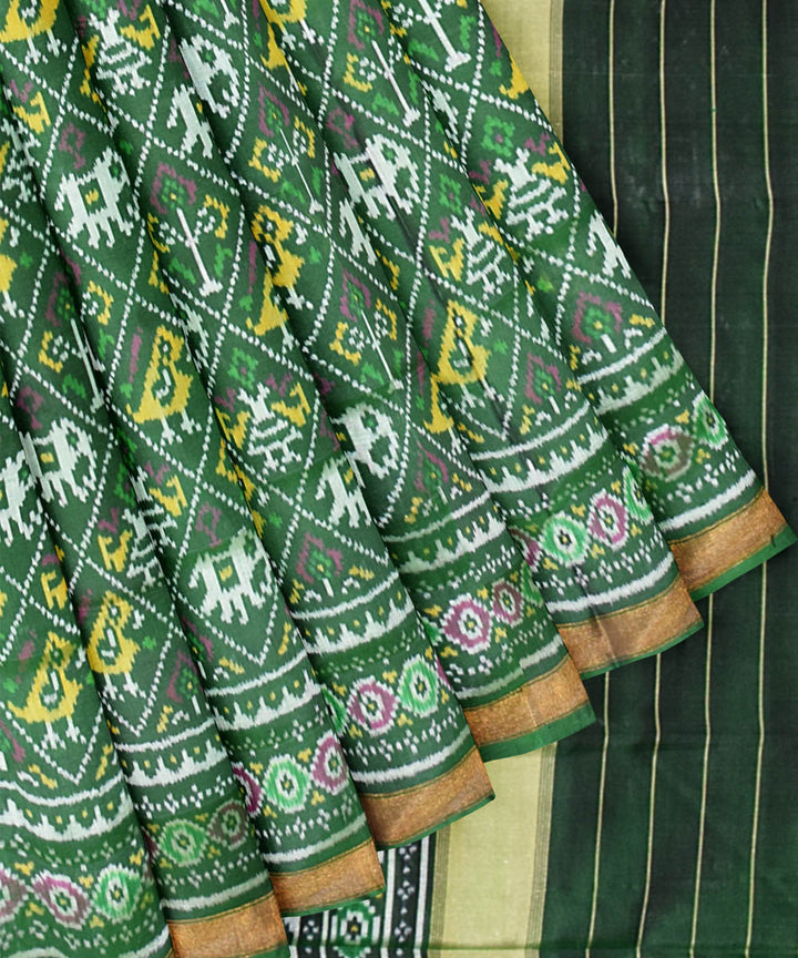 Dark green handwoven silk patola saree