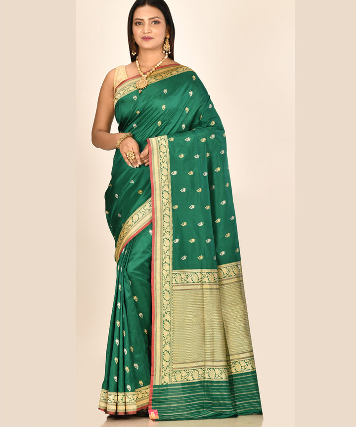 Teal green silk handloom banarasi saree