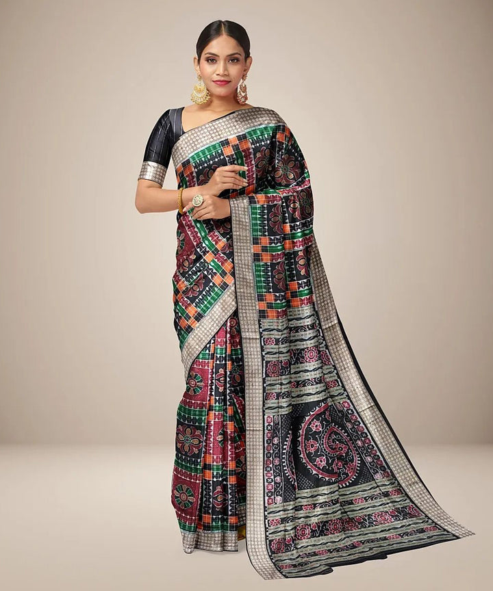 Black multicolor handwoven silk utkala laxmi sambalpuri saree