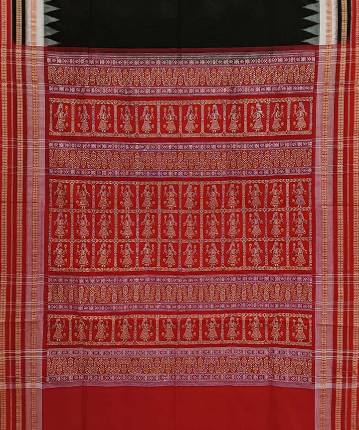 Black red handwoven bomkai cotton saree