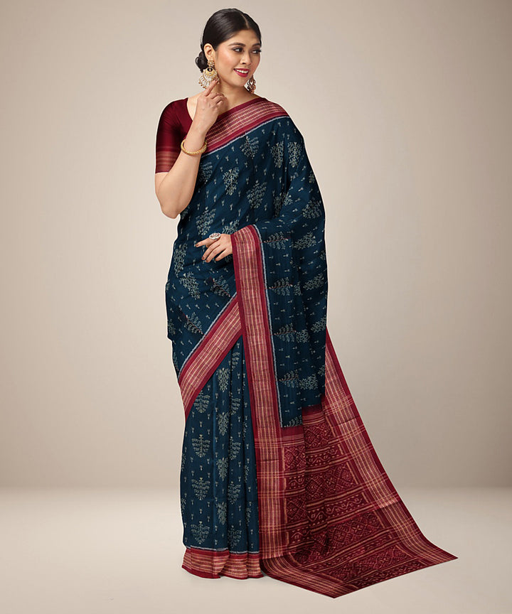 Dark teal handwoven cotton sambalpuri saree