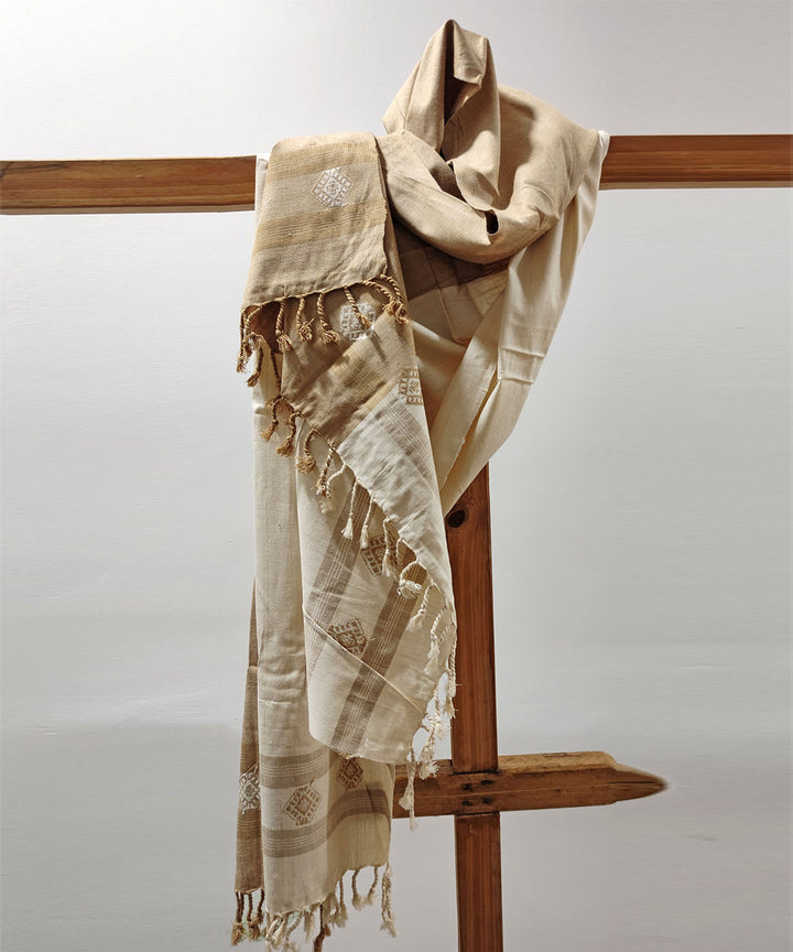 Beige white handloom eri silk assam stole