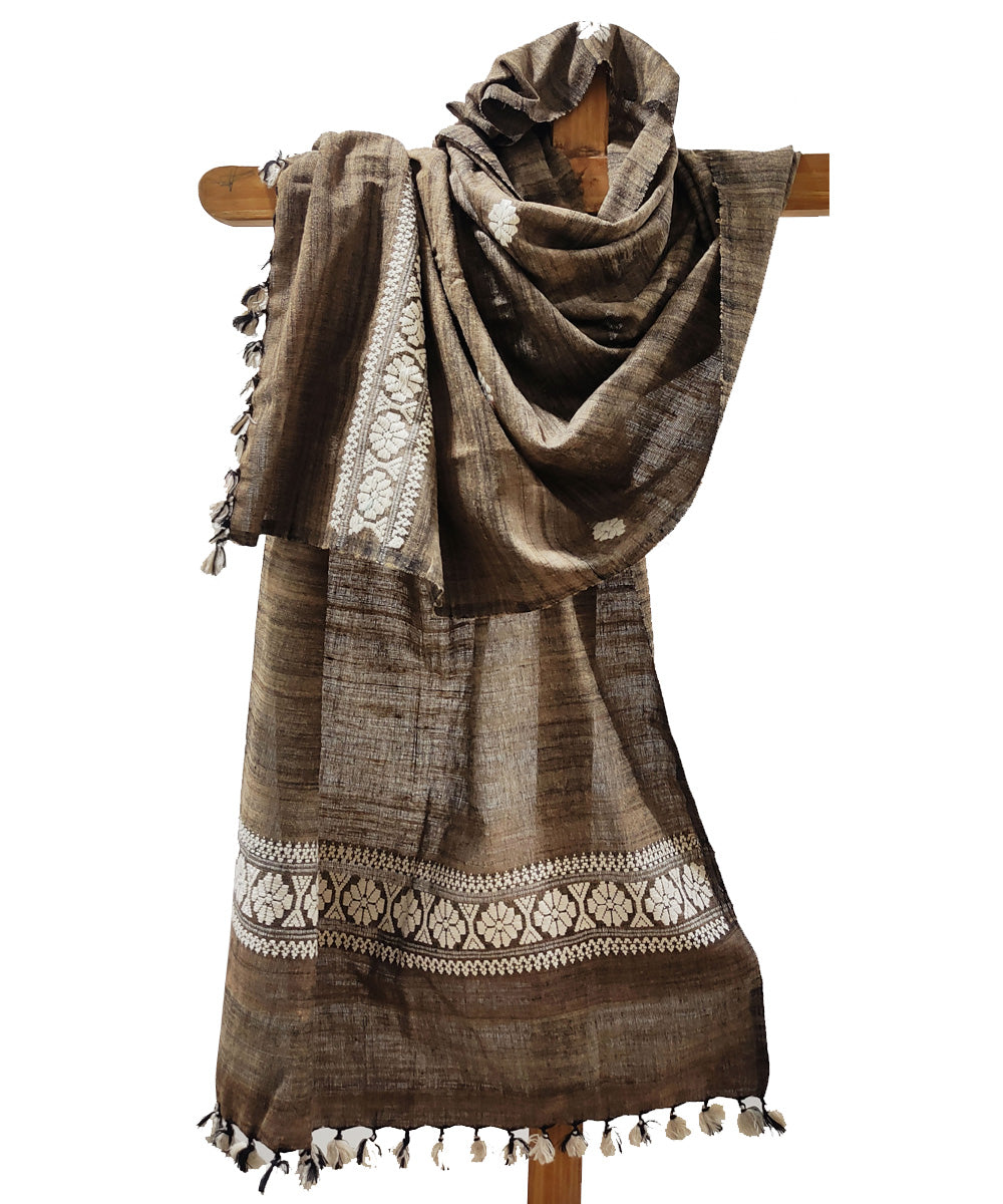 Brown handloom eri silk assam stole