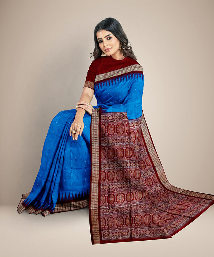 Sky blue maroon silk handwoven bomkai saree