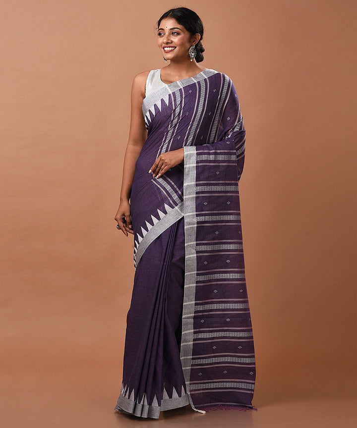 Violet blue handwoven cotton jamdani saree