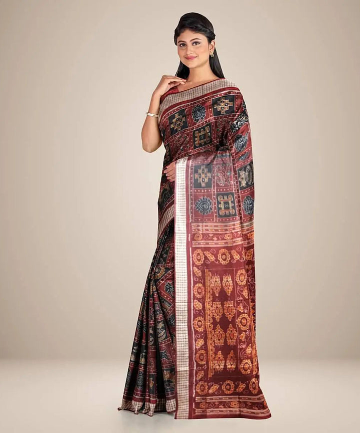 Black maroon handwoven silk sambalpuri saree