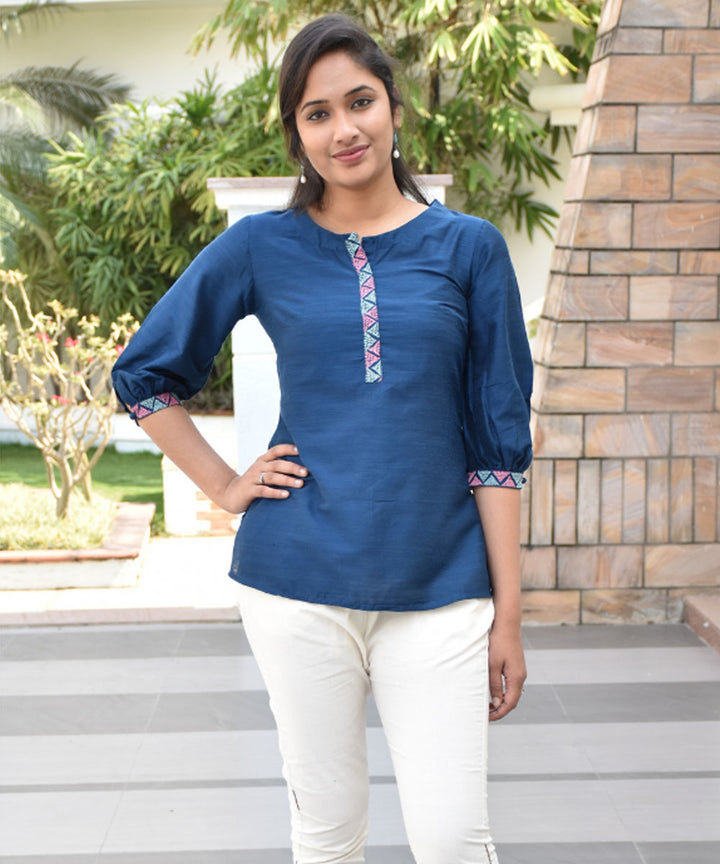 Blue silk hand embroidery tunic