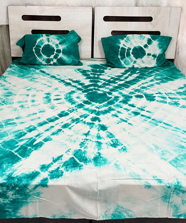White green tie dye cotton handwoven bedsheet