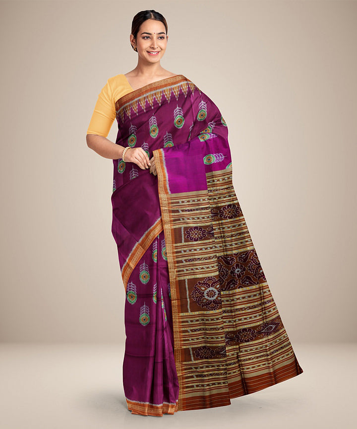 Purple brown silk handwoven khandua saree