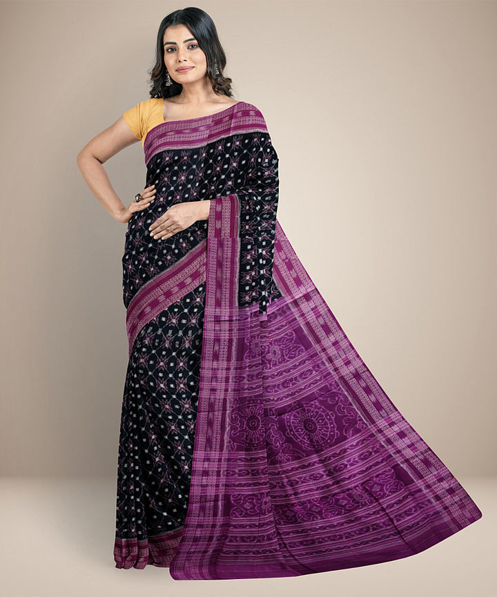 Black pink handwoven cotton sambalpuri saree