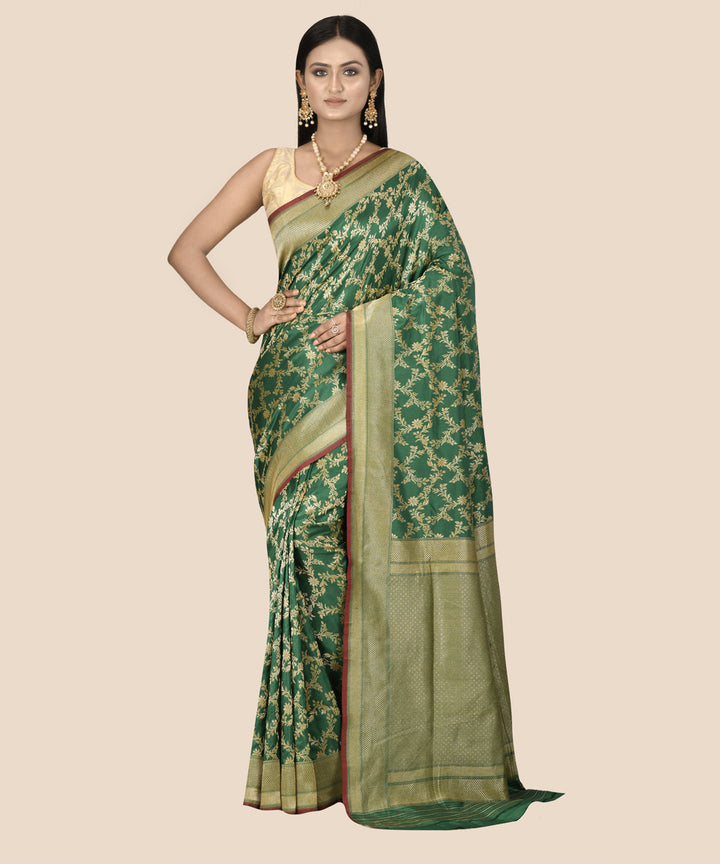 Dark green silk handwoven banarasi saree