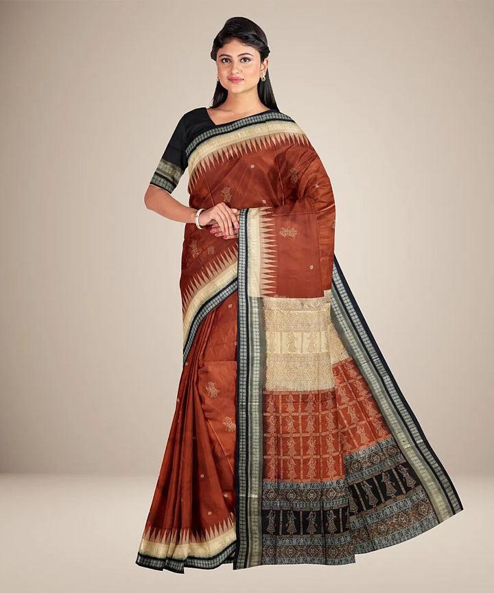 Rust orange handwoven silk sambalpuri saree