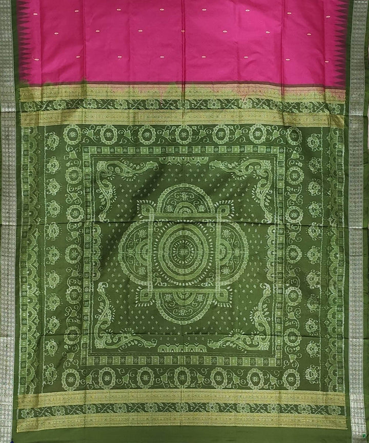 Pink olive green handwoven bomkai silk saree