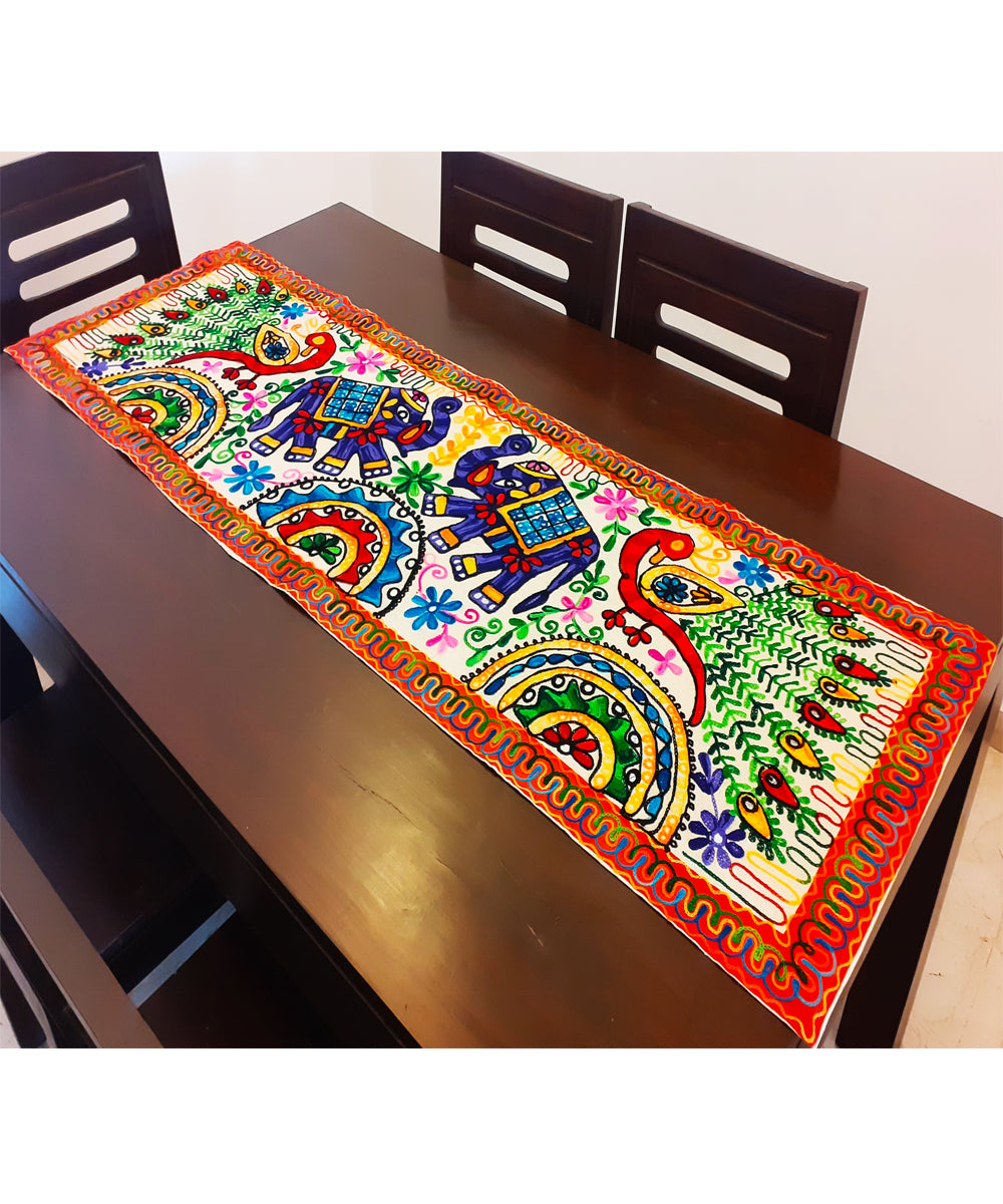 Multicolor bohemian hand embroidery cotton table runner