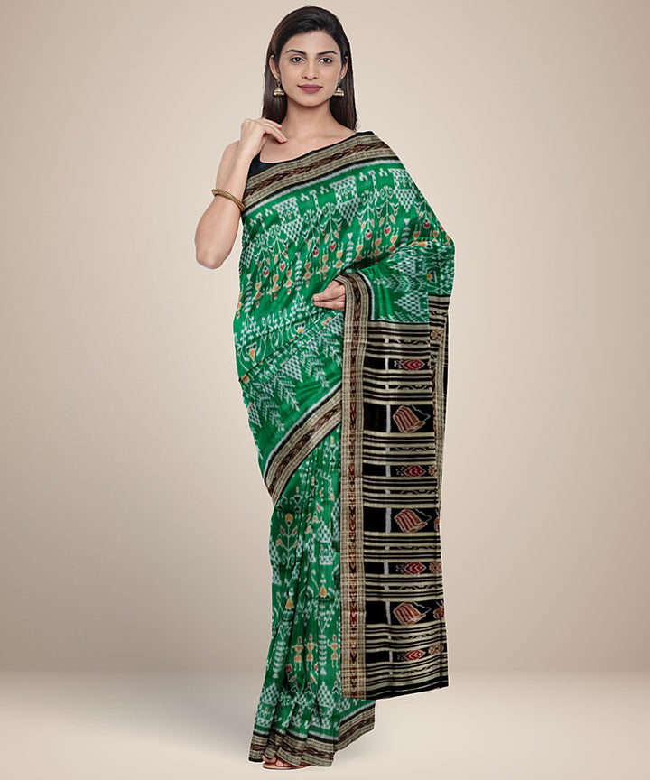 Dark green black silk handloom khandua saree