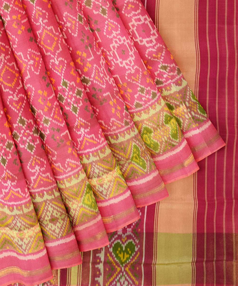 Peach silk handloom patola saree