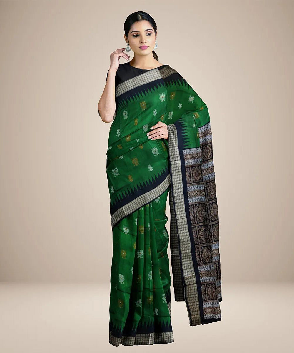 Dark green handwoven silk sambalpuri saree