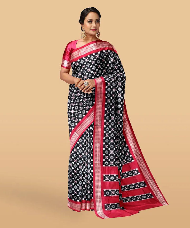 Black and red handwoven silk sambalpuri saree