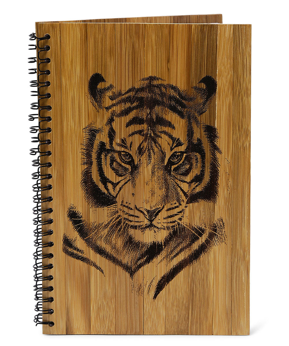 Brown natural hand printed bamboo wood notebook 150 pages